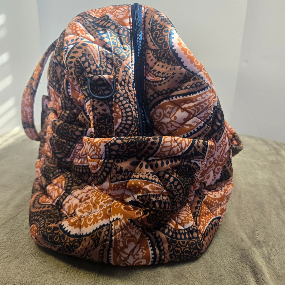 Vera Bradley Fern Paisley Large Travel Duffel Bag Orange Black Weekend Bag - Picture 9 of 9